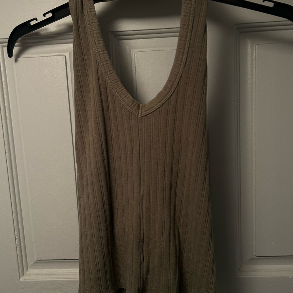 American Eagle Outfitters Ribbed Brown Sleeveless Blouse